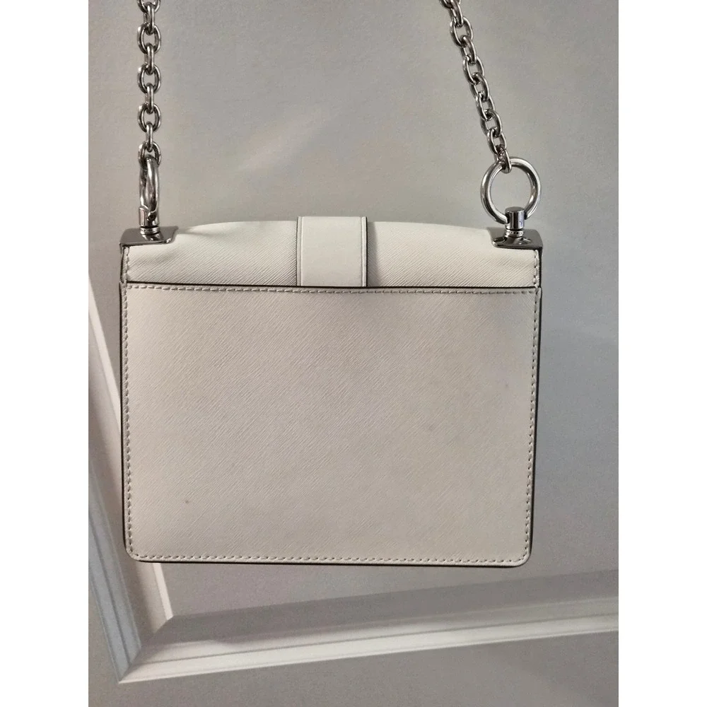 Michael Kors White Saffiano Leather Crossbody Bag Silver MK Logo Chain Strap